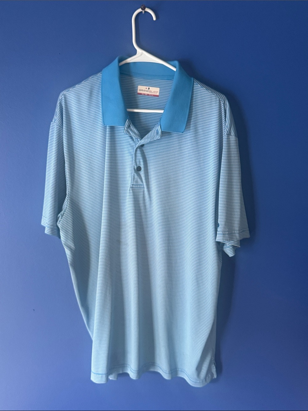 Grand Slam Sky Blue Microstripe Polo with Contrast Collar